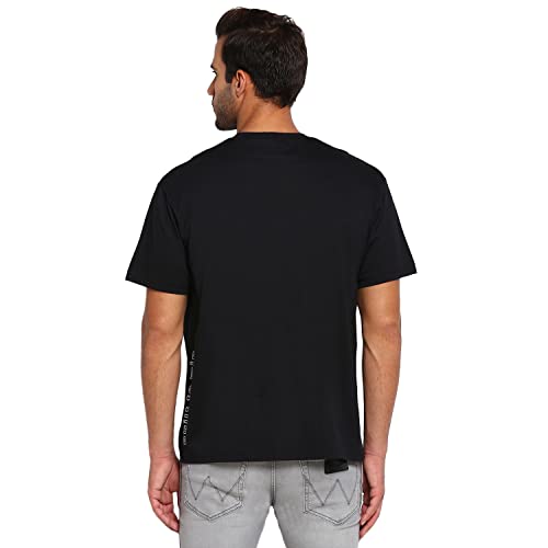 Image of Wrangler Men Black Placement Print Loose T Shirt
