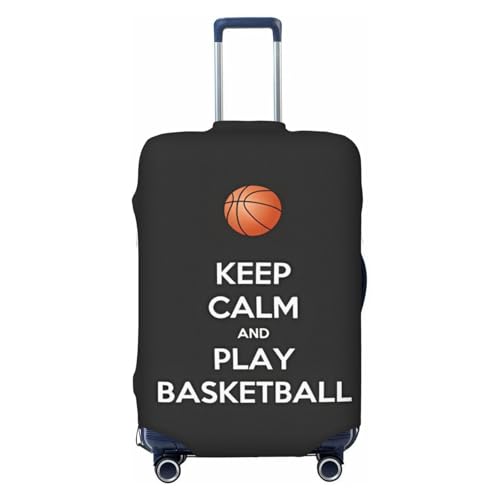 Travel Luggage Cover Suitcase Elastic Washable Stretch Keep Calm Play Basketball Suitcase Protector Bag,Anti-Scratch Spandex Double-Sided, Black, Medium