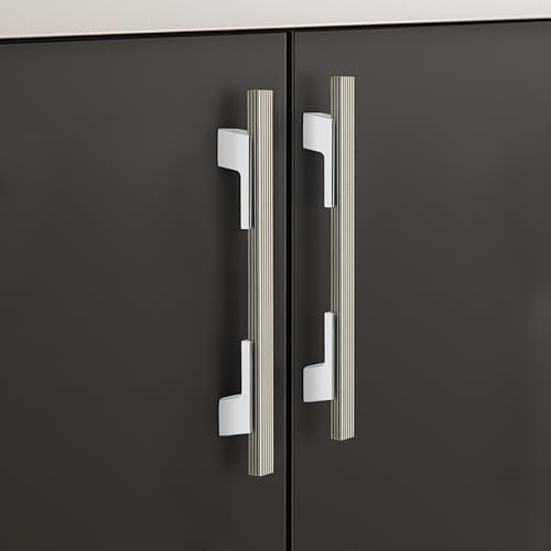 Image of Plantex Cabinet Handle /Kitchen Cabinet Door Handle /Wardrobe /160 mm Cupboard Handle /Door Pull-Push Handle for Home /Office - Pack of 2 (Satin White & Chrome)
