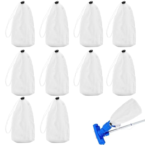 Bolsas de filtro para aspiradoras de piscina, bolsas de malla de repuesto para aspiradora de piscina, 10 unidades, bolsas de nailon reutilizables, accesorios para purificación de agua, contra la