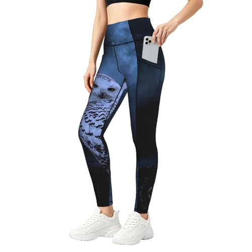Pantalones de yoga Owl at Night para mujer con bolsillo leggings de cintura alta