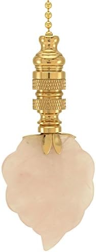 Rose Quartz Leaf Ceiling Fan Pull, 3"h with 12" Polished Brass Chain
