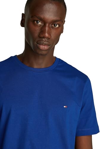 Tommy Hilfiger Camiseta de Manga Corta Hombre Seasonal Solid tee con Cuello Redondo, Azul (Wedge Blue), L
