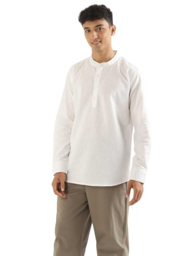 Image of SAADAA Men's Short Kurta - Linen Cotton Blend, Airy Fabric, Regular Fit, Mandarin Collar, Solid Color - Casual, Festive & Ethnic Wear