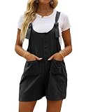 Hooever Women's Cute Overall Shorts Casual Summer Rompers Cotton Linen Shortalls (Black#1-XL)
