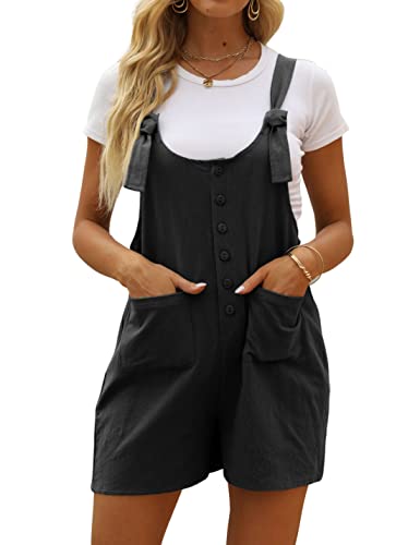 Hooever Women's Cute Overall Shorts Casual Summer Rompers Cotton Linen Shortalls (Black#1-Xl) #TOP12