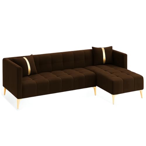 Image of Furny Styling 4 Seater Fabric RHS L Shape Sofa Set (Brown) | Soft Velvet Fabric | Modern Design | Comfortable Seating | Living Room Furniture