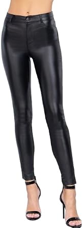 Khanomak Faux Leather High Waist PU Long Hip Push Up Shaping Leather Pants