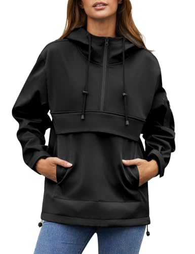 Women's Water-Repellent Raincoat, Fleece-Lined Hooded Anorak Jacket