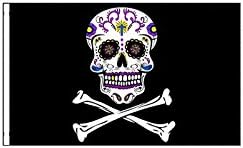 5 Ft ATV Sugar Skull Pirate Safety Flag with One Piece 1/4" White Pole (with no mounting hardware)