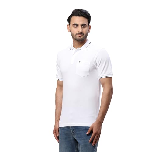 Image of Raymond Men's Modern Fit Solid Pattern Pure Cotton Half Sleeve Polo Neck Casual T-Shirt