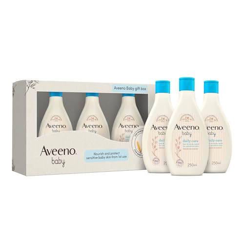 Aveeno Baby Daily Care Hair and Body Wash Gift Box 250ml 2+1 Pack of 3 Gentle Formula for Soft Clean Skin and Hair Suitable for Newborns and Toddlers