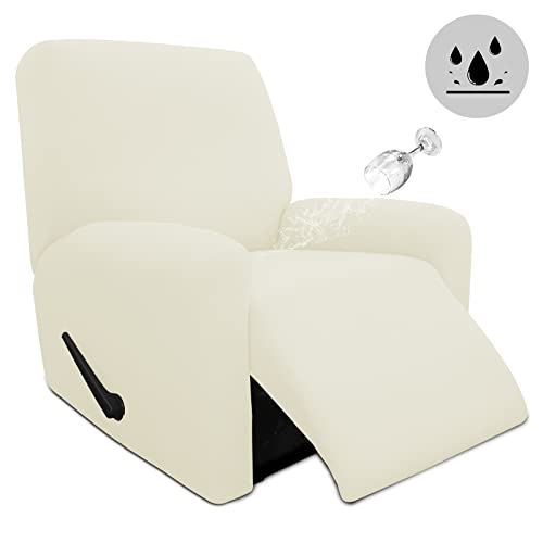 Image of Easy-Going 4 Pieces Waterproof Recliner Chair Slipcover Washable | Stretch Soft Couch Cover for Dogs, Sofa Slipcover for Recliner Couch Furniture Protector for Kids, Pets Ivory
