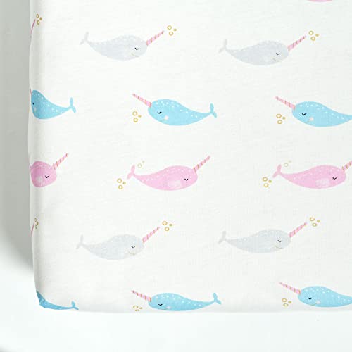 Hello Spud Narwhal Organic Cotton Fitted Crib Sheet, 52"X 28" X 9", Multi #TOP1