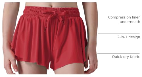 Image of 1 or 3 Pack Girls Flowy Shorts with Spandex Liner & Pocket, 2-in-1 Athletic Butterfly Shorts for Running Dance