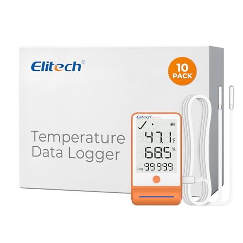 Image of Elitech 10Pack GSP-6 Dual Probe Bluetooth Temperature Humidity Data Logger | 100000 Readings, Shadow Data, Max Min Record, Auto PDF /CSV, Calibration Certificate Included for Pharmacy & Cold Chain