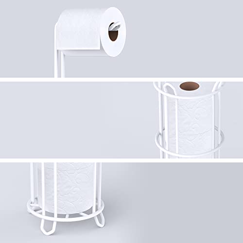 Meangood Toilet Paper Holder Stand And Tissue Paper Roll Dispenser For 4 Mega Rolls, Bathroom Free Standing Tissue Roll Storage Holder Rack, Metal Wire White #TOP4