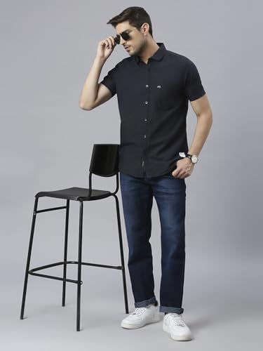 Image of Thomas Scott Men's | Solid | Half Sleeve | Slim Fit | Linen Blend | Spread Collar | Casual Shirt