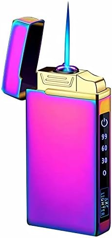 Windproof Dual Arc Electric Lighter, Jet Flame Torch Butane Lighter with LED Flashlight 3 in 1 USB Rechargeable with Battery Indicator, Good for Cigarette Cigar Candle