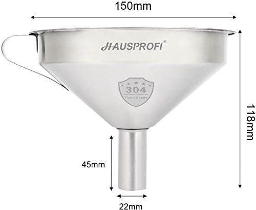 HAUSPROFI Stainless Steel Funnel, 5.9 inch 304 Stainless Steel Kitchen Funnel with Removal Stainless Steel Strainer Food Filter Strainer for Transferring Liquids, Oil - Thumbnail 6