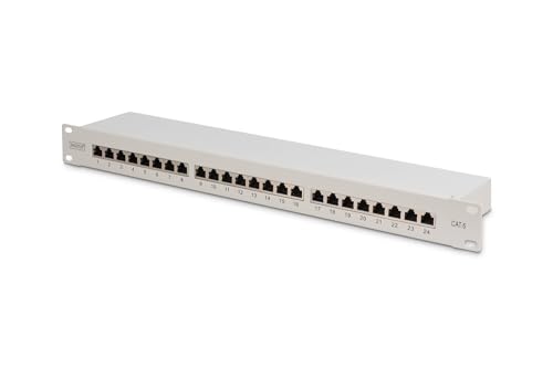 DIGITUS Panel de conexión (Patch panel) - 19 pulgadas - Cat-6 - 24 puertos RJ45 - Blindado - Panel de conexión LSA - Montaje en bastidor 1U - Gris