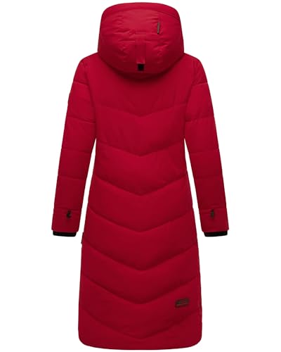 MARIKOO Damen langer Wintermantel warmer Steppmantel mit verstellbarer Kapuze Benikoo Deep Red Gr. L
