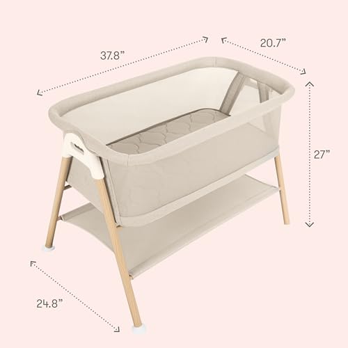 Image of Newton Baby Essential Bassinet - Ultra-Breathable, Completely Washable, More Airflow for Safer, Cooler Sleep, Non-Toxic, Bedside Sleeper, Storage Shelf, Sandstone