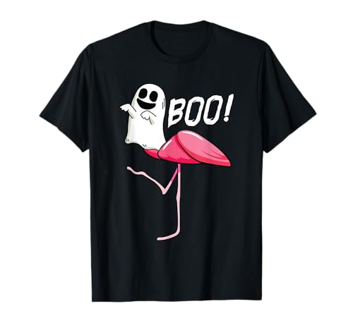 Boo Ghost Flamingo Lazy DIY Disfraz de Halloween divertido animal Camiseta