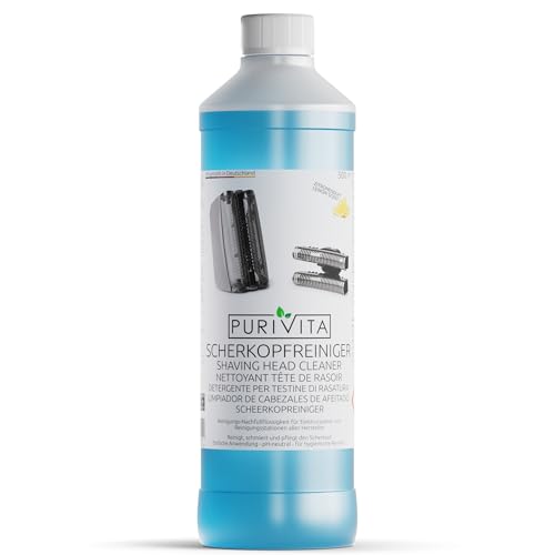 Immagine prodotto: PURIVITA® Detergente Liquido Pulizia Testine [500ML] - Pulitore Testine Rasoio - Detergente per Testine di Rasatura Compatibile con le Cartucce Braun Series Clean & Renews - Solvente Pulizia Testine