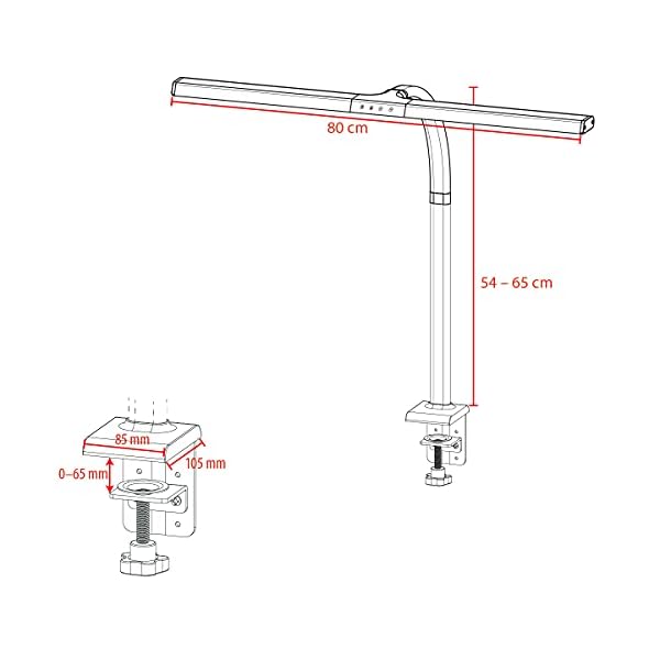 FeinTech LED Schreibtisch-Lampe 80 cm 1200 Lm dimmbar klemmbar – Bild 7