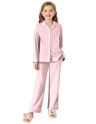 Arshiner Pajamas Set for Girls Plaid Long Sleeve Lounge Set Button Down Pj Sets