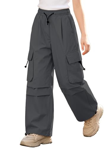 Image of SANGTREE Girls Parachute Pants Loose Lightweight Drawstring Waist Hip Hop Cargo Pants,6-16 Years