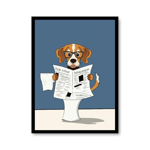 ALPINE INK CO. Funny Dog Glossy Poster - Cartoon Dog Reading Newspaper Art - Playful Bathroom Humor Illustration - Bathroom Wall Decor - 11x14 Unframed Glossy Print