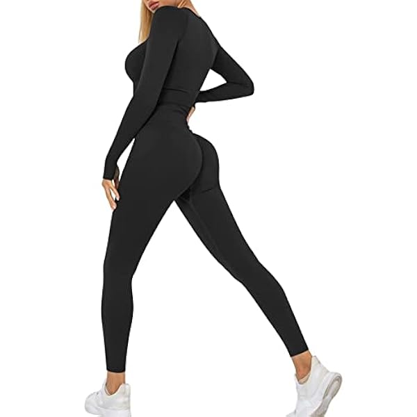 Heflashor Tuta sportiva da donna, 2 pezzi, senza pancia, a maniche lunghe leggings push up, abbigliamento sportivo, set da yoga, per il tempo libero