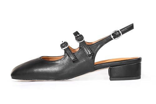 Image of anteikira Women's Round Toe Slingback Flats Closed Toe Double Strap Mary Jane Flats for Women 1 Inch Heel Dress Shoes Low Heel Causal Work Office Pumps for Women Size 5.5-12US