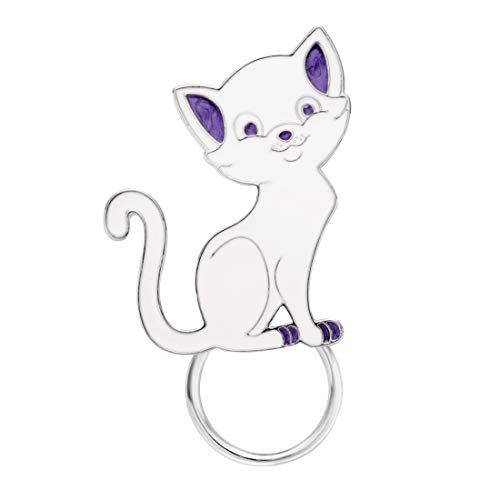 SENFAI Cute Cat Magnetic Eyeglass Holder for Unisex Adult (White, silver-plated-base)