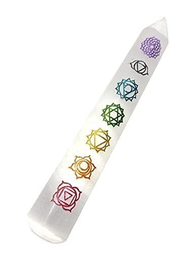 PAIXON 7-Inch White Selenite Wand with Colored Embossed Chakra Symbols - Engraved Healing Crystal Massage Stick for Chakra Balancing and Energy Clearing (B0B19MW6SX) Amazon Price History, Amazon Price Tracker