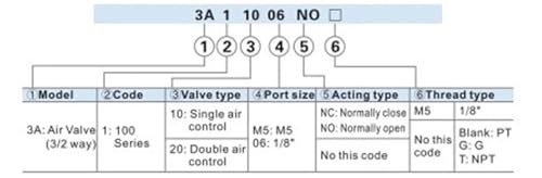 Válvula de aire de 3/2 vías 3A120-06 neumática de control manual 6