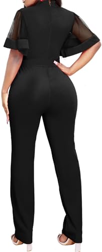 Yiershu Women's Jumpsuits Casual Dressy One Piece Outfits V Neck Formal Short Sleeve Mesh Ruffle Sleeve Romper - Image 3