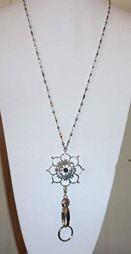 Snap Snap Button Interchangeable Jewelry Lanyard, Made In Usa, Women's Fashion 34" Long, Strong Chain Lanyard For Keys, Id Badge Holder. (Flower With Fancy Ss Chain) #TOP2