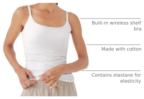 Image of Pact Womens Cotton Camisole Tank Top with Built-in Shelf Bra