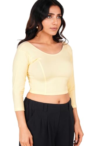 Image of Fressia Fabrics Women's Cotton Readymade Saree Blouse Stretchable Crop Top Choli Bustier Top