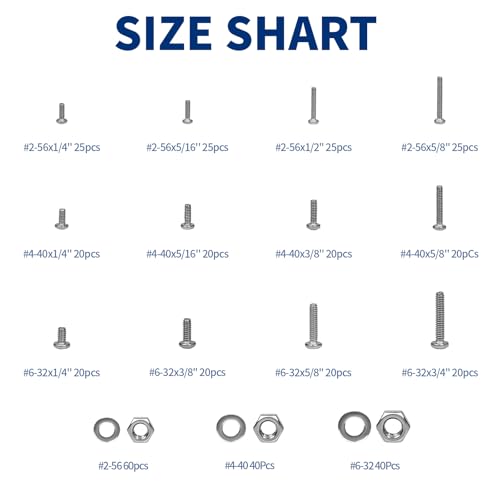 Nuts and Bolts Assortment Kit, Phillips Pan Head 304 Stainless Steel Hardware Assortment Kit with Assorted Nuts, Bolts and Washers(#2-56#4-40#6-32) - Image 3