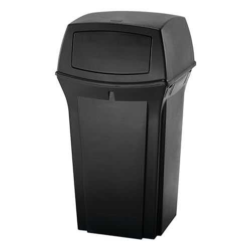 Image of Rubbermaid Commercial Products Ranger Trash Can with 2 Door Lid, 35 GAL, Black Plastic, Outdoor for Stadiums /Parks /Shopping Plazas