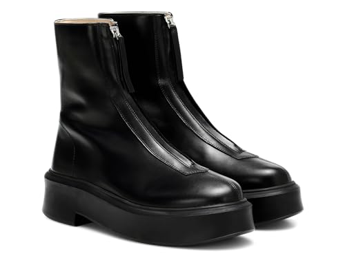 Coutgo Womens Front Zip Ankle Boots Comfortable Platform Flat Chunky Heel Booties Round Toe Casual Winter Snow Boots, Cool Black, Size 8.5