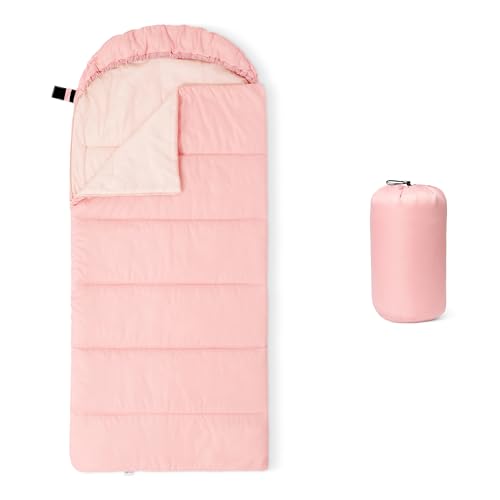 Saco de dormir para niños Amazon Basics, ligero para camping al aire libre, 3 estaciones, con capucha integrada, lavable a máquina, compacto con bolsa de compresión miniatura 1