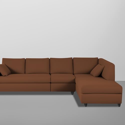 Image of Florian RHS 6 Seater L Shape Sofa Set for Living Room (Brown Fabric) Premium Fabric Sofa