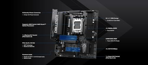 Image of ASRock B850M Challenger Socket AM5 Micro-ATX Motherboard, B850, Supports AMD Ryzen 9000 /8000 /7000 Series, DDR5 8000+(OC), PCIe 5.0, 2.5G LAN, Lightning Gaming Ports
