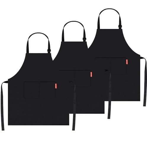 AZIVERSE 3 Pack Adjustable Bib Apron Waterdrop Resistant with 2 Pockets Cooking Kitchen Aprons for Women Men Chef