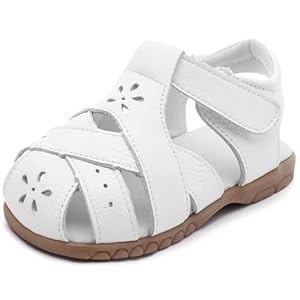 Femizee Girls Genuine Leather Soft Closed Toe Princess Flat Shoes Summer Sandals(Toddler/Little Kid)
